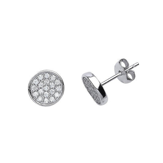 Silver CZ Button Stud Earrings - GVE495