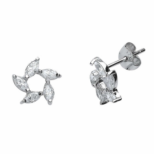 Silver Marquise CZ Flower Stud Earrings - GVE502