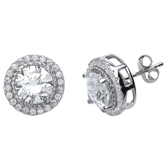 Silver CZ Halo Stud Earrings - GVE503