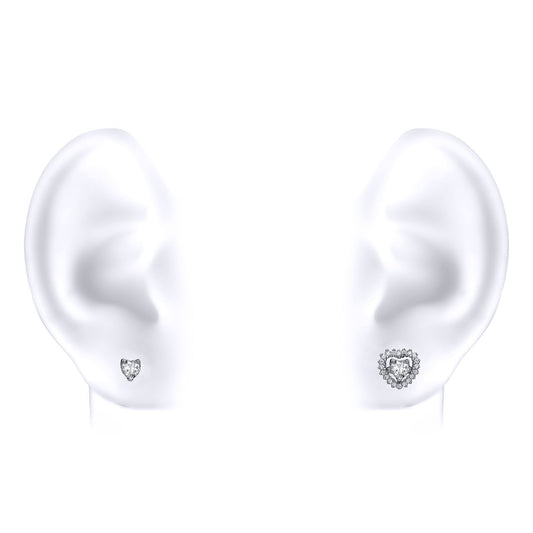 Silver Heart CZ Solitaire Halo Jacket Stud Earrings - GVE507