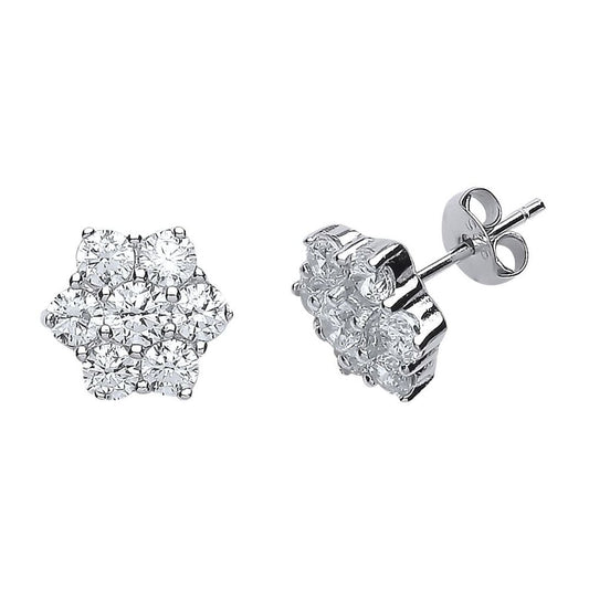 Silver CZ Classic Cluster Stud Earrings - GVE510