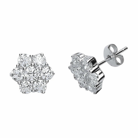 Silver CZ Classic Cluster Stud Earrings - GVE510
