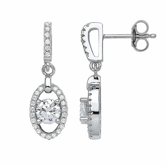 Silver CZ Oval Halo Stud Earrings - GVE521