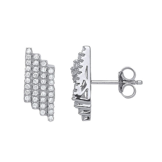 Silver CZ Pave Drop Stud Earrings - GVE523
