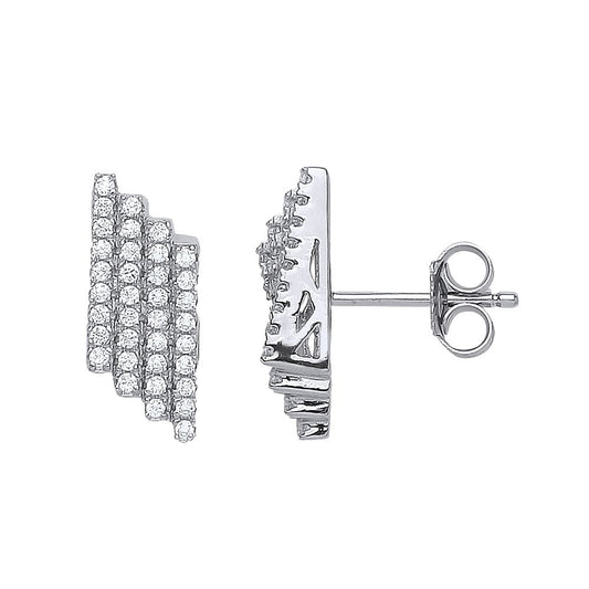 Silver CZ Pave Drop Stud Earrings - GVE523