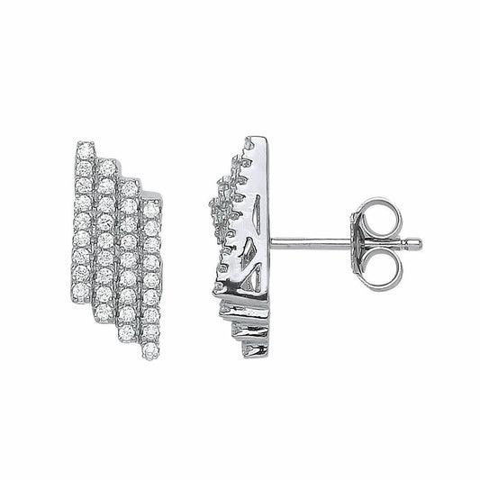 Silver CZ Pave Drop Stud Earrings - GVE523