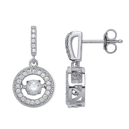 Silver CZ Floating Halo Drop Earrings - GVE527