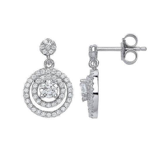 Silver CZ Double Halo Stud Earrings - GVE528