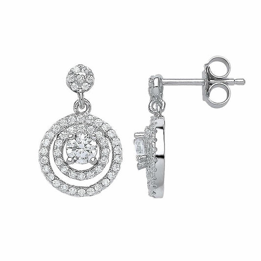 Silver CZ Double Halo Stud Earrings - GVE528