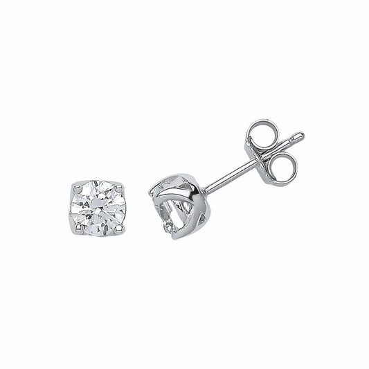 Silver CZ Solitaire Stud Earrings - GVE532
