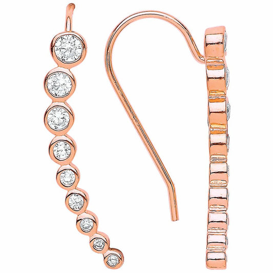 Rose Silver CZ Graduated Bubbles Cuff Earrings - GVE544