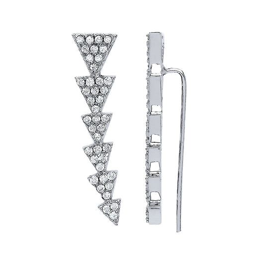 Silver CZ Running Spear Stud Earrings - GVE552