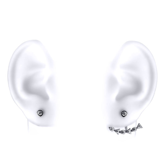 Silver CZ Fancy Anchor Double Drop Jacket Earrings - GVE555