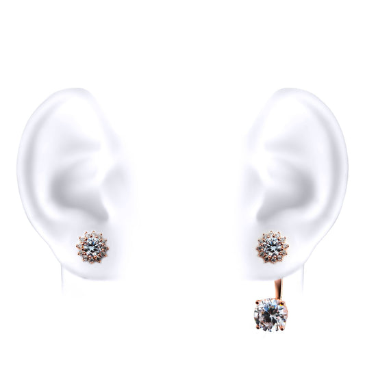 Rose Silver CZ Round Cluster Double Drop Jacket Earrings - GVE556