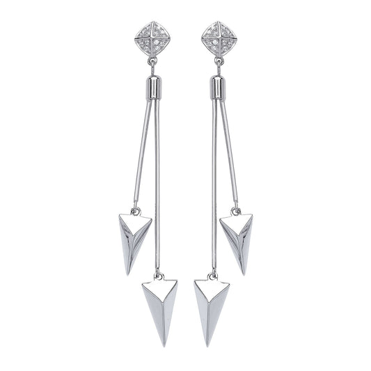Silver CZ Roman Spears Drop Earrings - GVE557