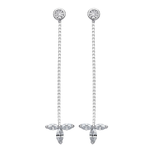 Silver marquise CZ Falling Leaves Drop Earrings - GVE563