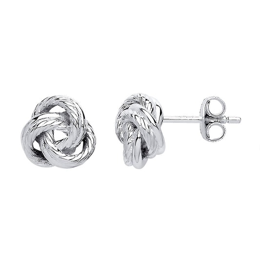 Silver Trinity Twist Knot Stud Earrings - GVE565