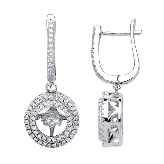 Silver CZ Floating Halo Drop Earrings - GVE567