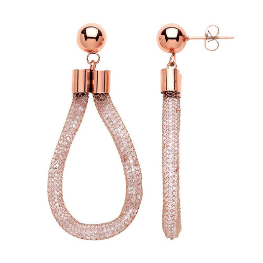 Rose Steel Crystal Mesh Loop Drop Earrings 4mm 55mm - 8mm Balls - GVE570ROSE