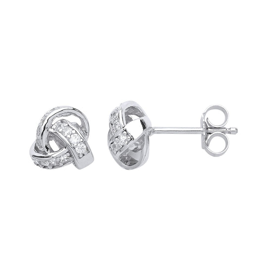 Silver CZ Pave Trinity Knot Stud Earrings - GVE574