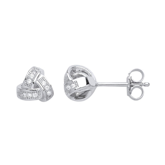 Silver CZ Pave Trinity Knot Stud Earrings - GVE575