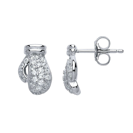 Silver CZ Pave Boxing Glove Stud Earrings - GVE576