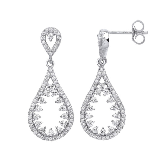 Silver CZ Icicle Tear Drop Earrings - GVE580