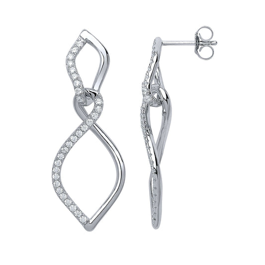 Silver CZ Liquid Flame Twist Drop Earrings - GVE586