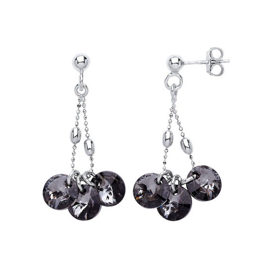 Silver Black Crystal String Lights Drop Earrings - GVE599BLK