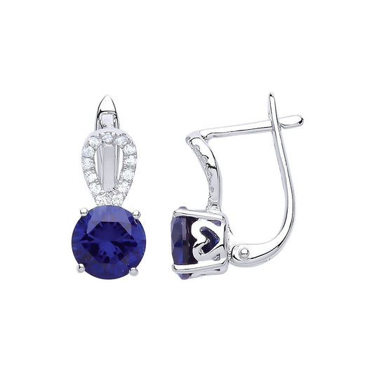 Silver Blue CZ Teardrop Halo Solitaire Drop Earrings - GVE618SAP