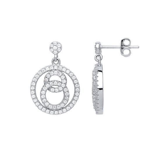 Silver CZ Thread Hoops Halo Drop Earrings - GVE645