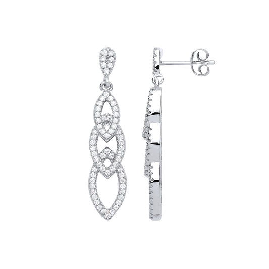 Silver CZ Plaited Marquise Halo Drop Earrings - GVE646