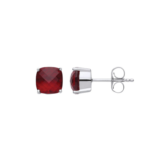 Silver Rose red Cushion CZ Checkerboard Stud Earrings - GVE650RU