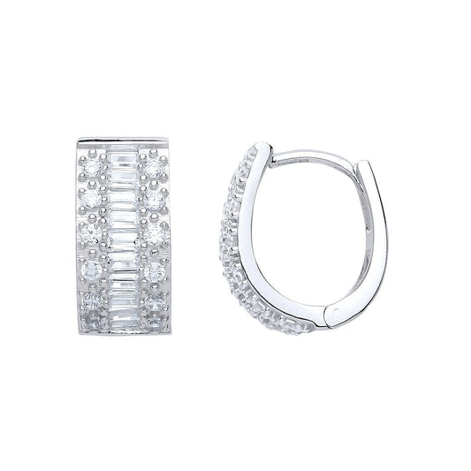 Silver Baguette CZ Pave Eternity Ring Hoop Earrings 12mm - GVE652