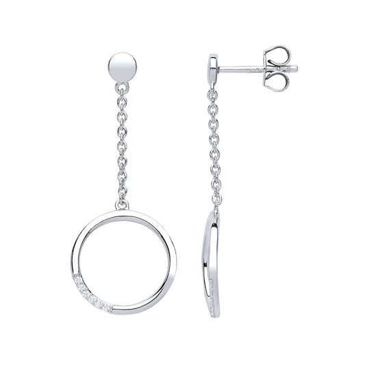 Silver CZ Swing Hoop Pendulum Drop Earrings - GVE653