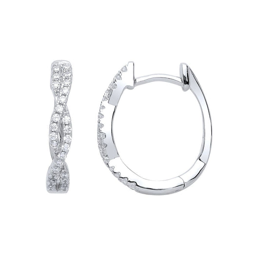 Silver CZ Plaited Oval Hoop Earrings 20mm - GVE654