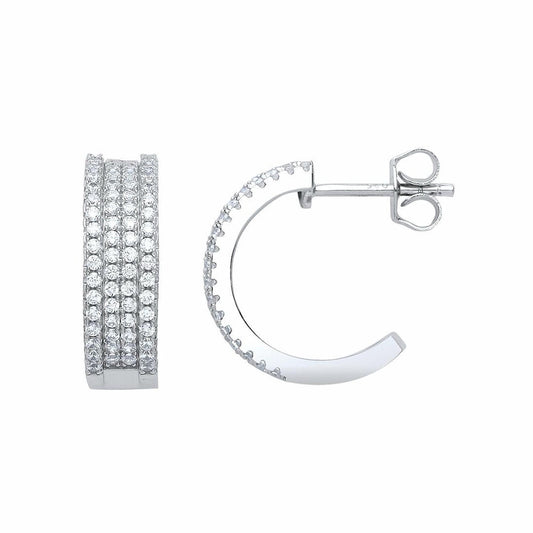 Silver CZ Pave Eternity Ring Drop Hoop Earrings 17mm - GVE658