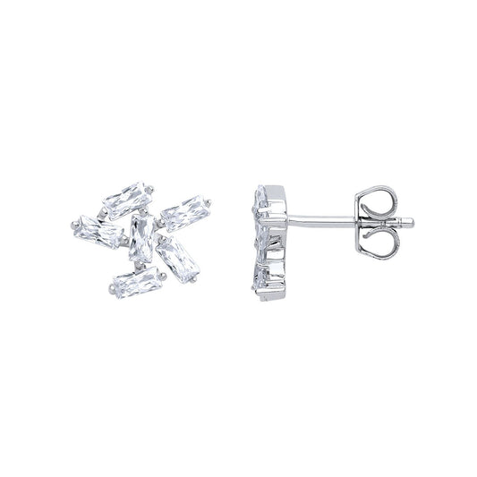 Silver baguette CZ Unusual Baguette Cluster Stud Earrings - GVE660