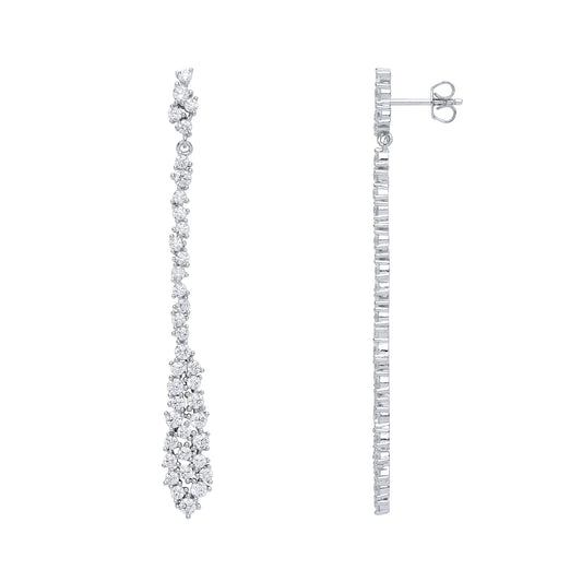 Silver CZ Falling Cluster Drop Earrings - GVE661
