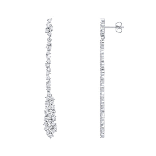 Silver CZ Falling Cluster Drop Earrings - GVE661