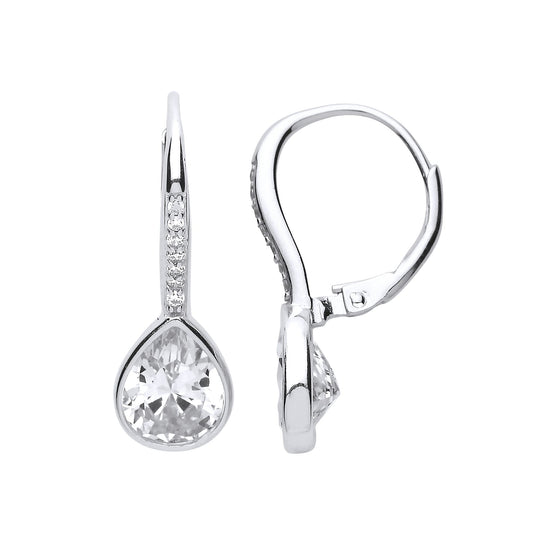 Silver Pear CZ Falling Raindrops Drop Earrings - GVE662
