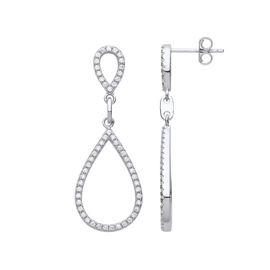 Silver CZ Halo Tears of Joy Drop Earrings - GVE671