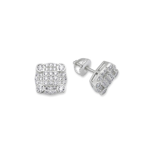 Silver CZ Screw-back Cluster Stud Earrings - GVE673
