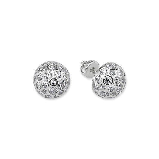 Silver CZ Screw-back Dazzle Dome Cluster Stud Earrings 10mm - GVE676