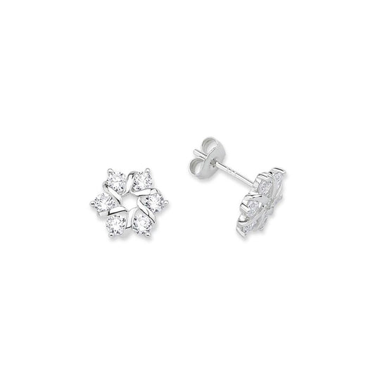 Silver CZ 6 Stone Snowflake Cluster Stud Earrings - GVE678