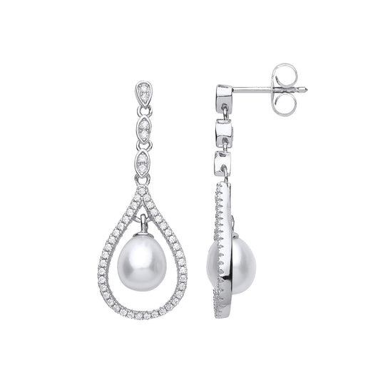 Silver CZ Pearl Tears of Joy Drop Earrings 7x8mm - GVE680