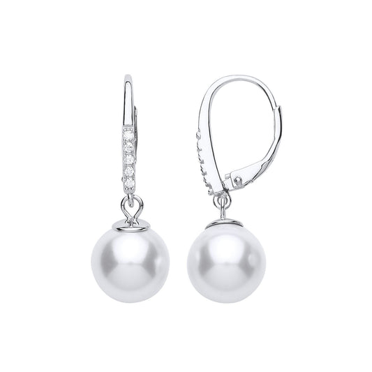 Silver CZ Pearl Full Moon Drop Earrings 9mm - GVE681