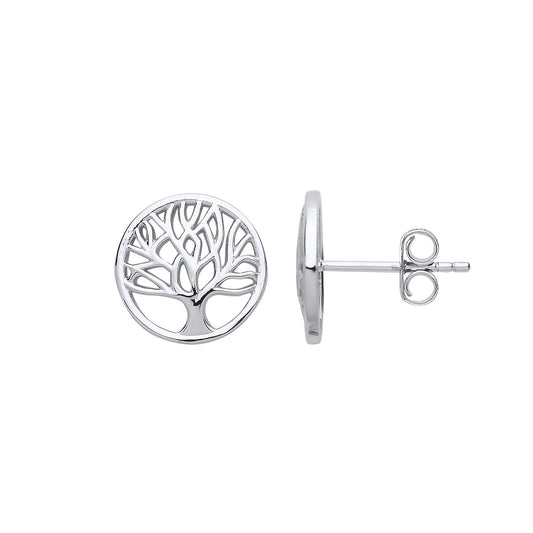 Silver Tree of Life Disc Stud Earrings - GVE683