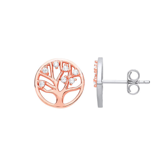 Rose Silver CZ Tree of Life Cluster Stud Earrings - GVE684