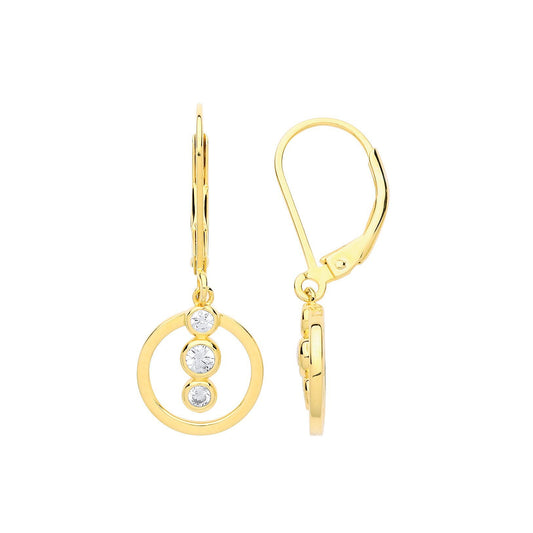 Gilded Silver CZ Trilogy Hoop Drop Earrings - GVE687